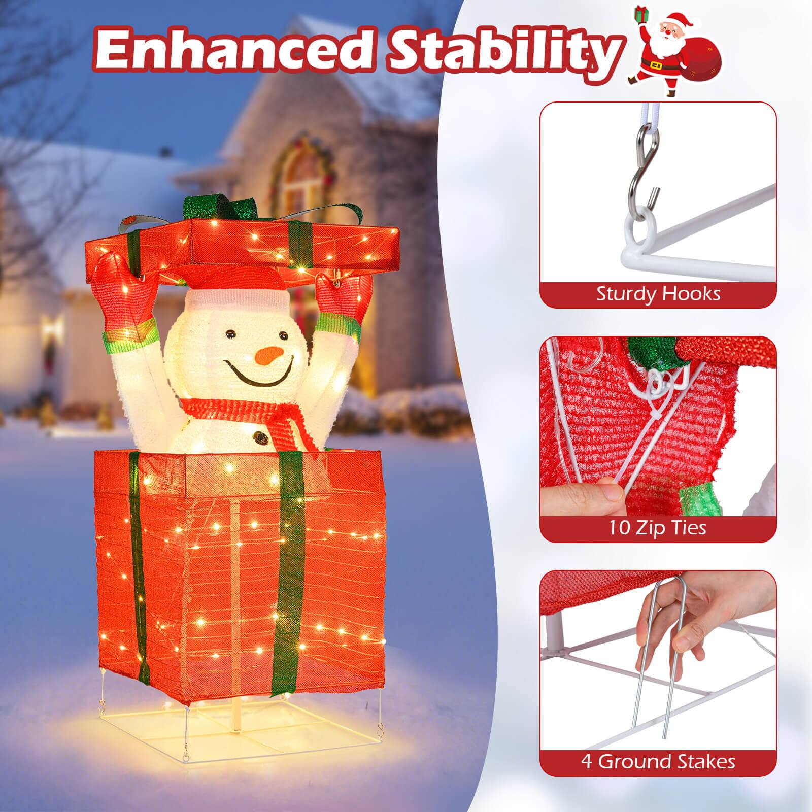 Alt View 7. Costway - Costway Lighted Snowman in Gift Box Christmas Decoration with 100 LED Lights for Home Lawn - Multicolor.