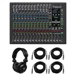 Mackie - Onyx 16-Channel Premium Analog Mixer with Multi-Track USB, Bundle with TAPH100 Headphones and 4x 50' XLR