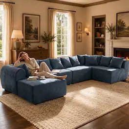 Anysun - Modern Modular Convertible Sectional Sofa – 8-Seater U-Shaped Couch with Ottoman, 1500 lbs Capacity, Chenille Fabric - Blue