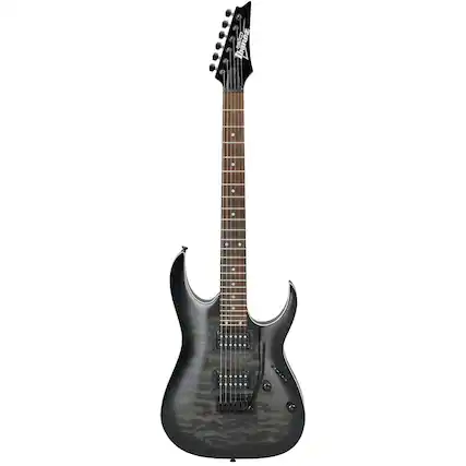 Front. Ibanez - Ibanez RGA Gio GRGA120QA Electric Guitar, Transparent Black Burst.