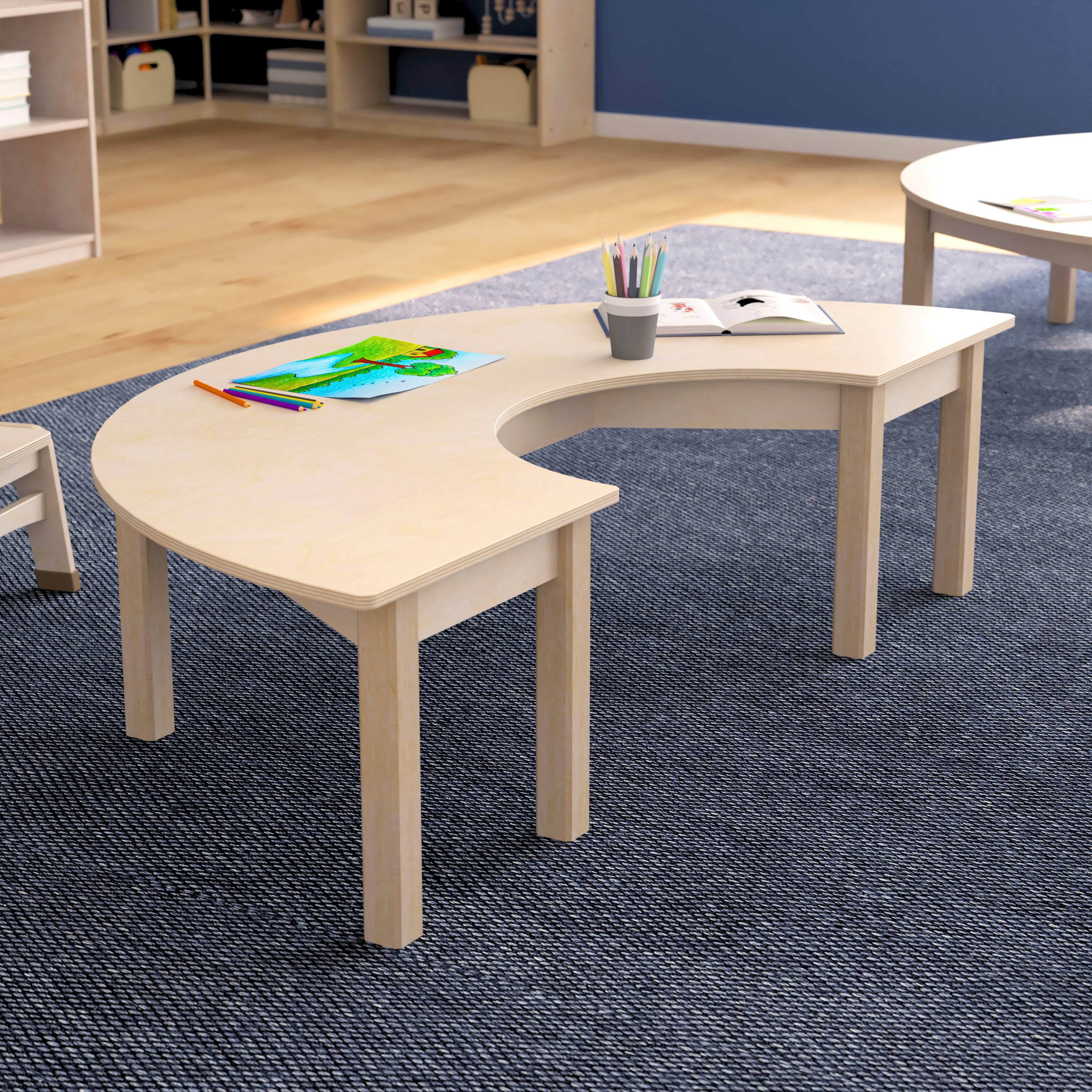 Alt View 1. Flash Furniture - Bright Beginnings Commercial Grade Wooden Half Circle Preschool Classroom Activity Table, (29.5"W x 59"D x 14.5"H), Beec - Natural.