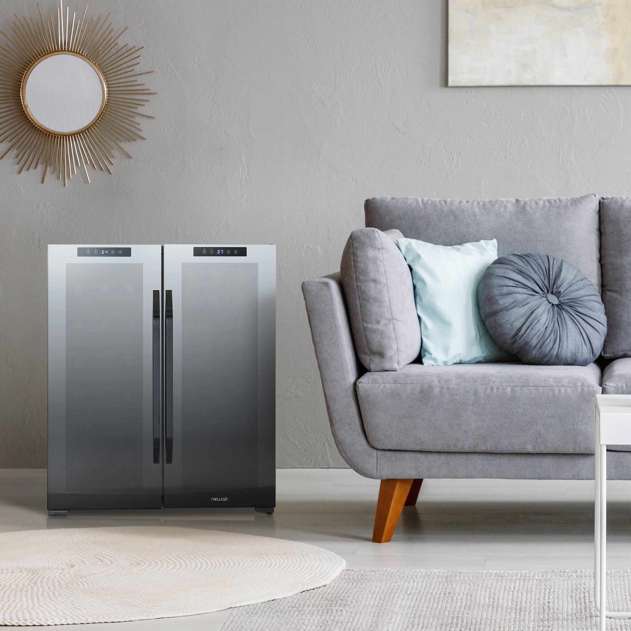 Alt View 5. NewAir - Shadow Series Wine Cooler 18 Bottles & 59 Cans Dual Temperature Zones, Mirrored with Double-Layer Tempered Glass Door - Black.