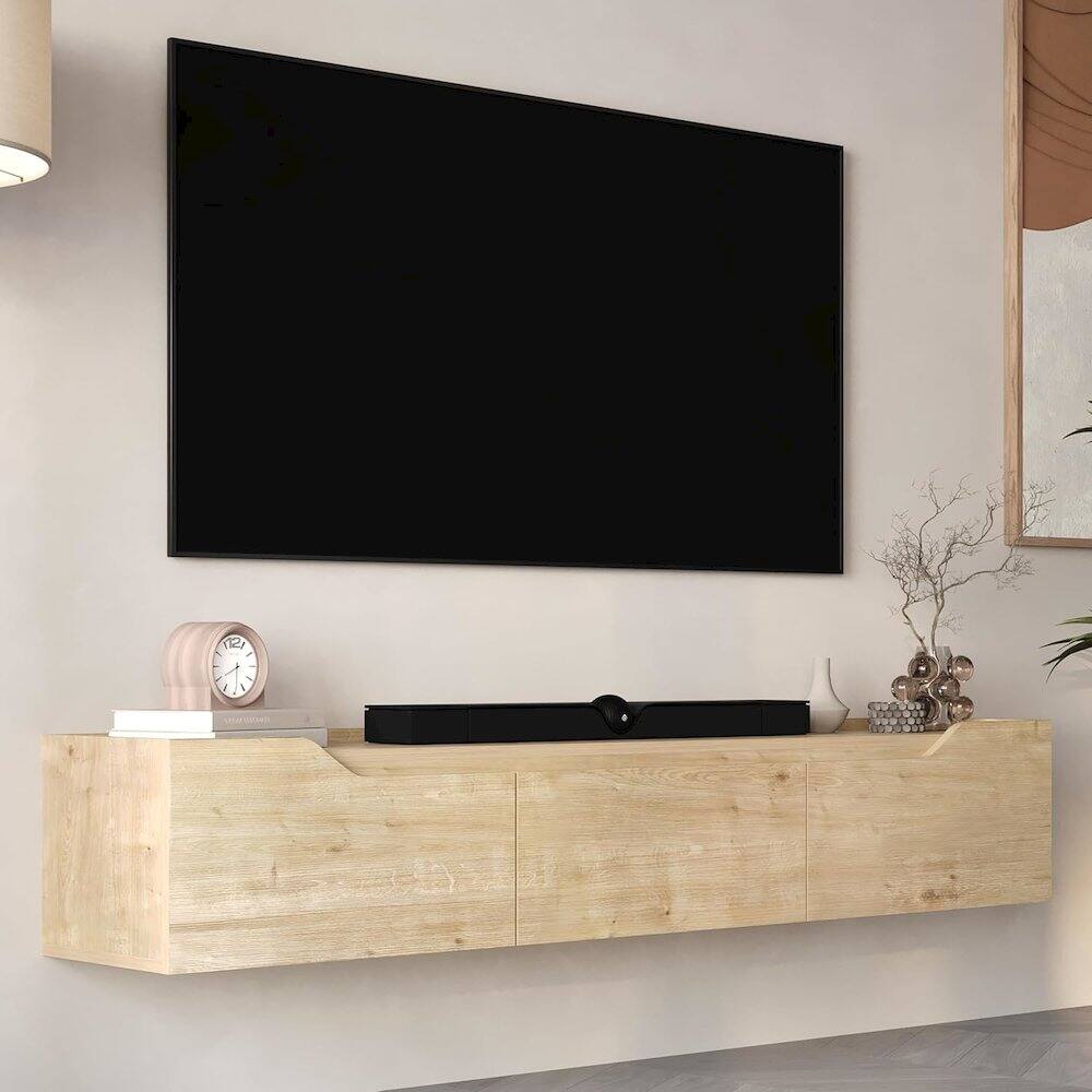 Alt View 1. Atelier Mobili - Floating TV Stand for 75 Inch TVs, Modern Entertainment Center - Brown.