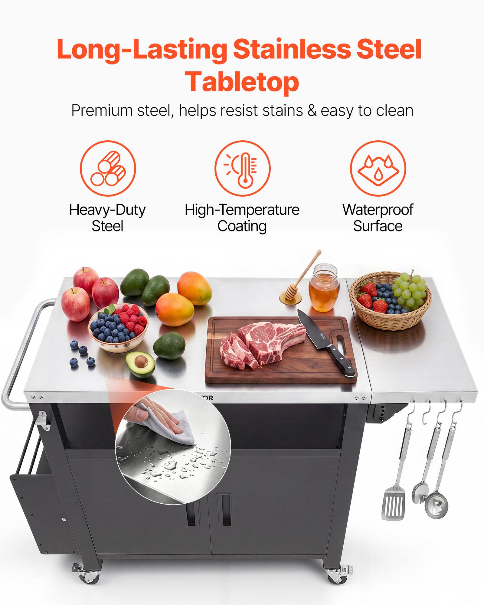 Long-Lasting Stainless Steel Tabletop

Premium steel, helps resist stains & easy to clean

Heavy-Duty Steel
High-Temperature Coating
Waterproof Surface