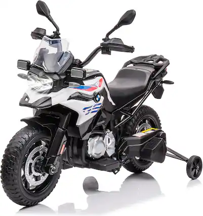 Front. Homhougo - 12V Licensed BMW Kids Police Motorcycle - Electric Ride-On Bike with Dual Motors, Training Wheels, LED Lights & Music - White.