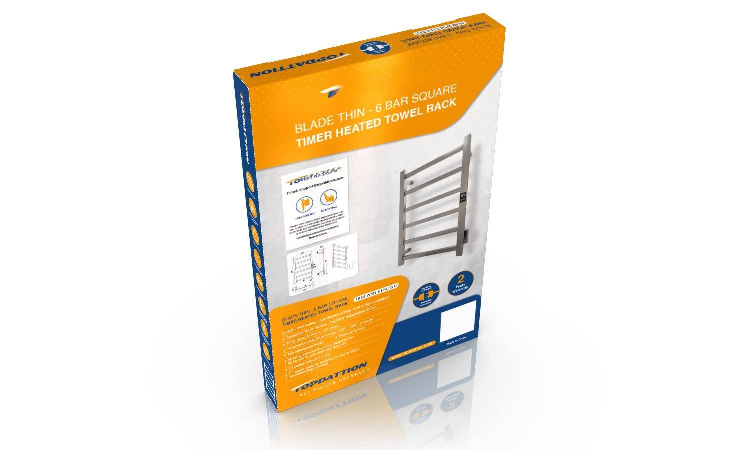 BLADE THIN - 6 BAR SQUARE TIMER HEATED TOWEL RACK

TOPPATION

BLADE THIN - 6 BAR SQUARE TIMER HEATED TOWEL RACK

Email: support@toppation.com

2 Year Warranty

Made in China

ALL RIGHTS RESERVED
