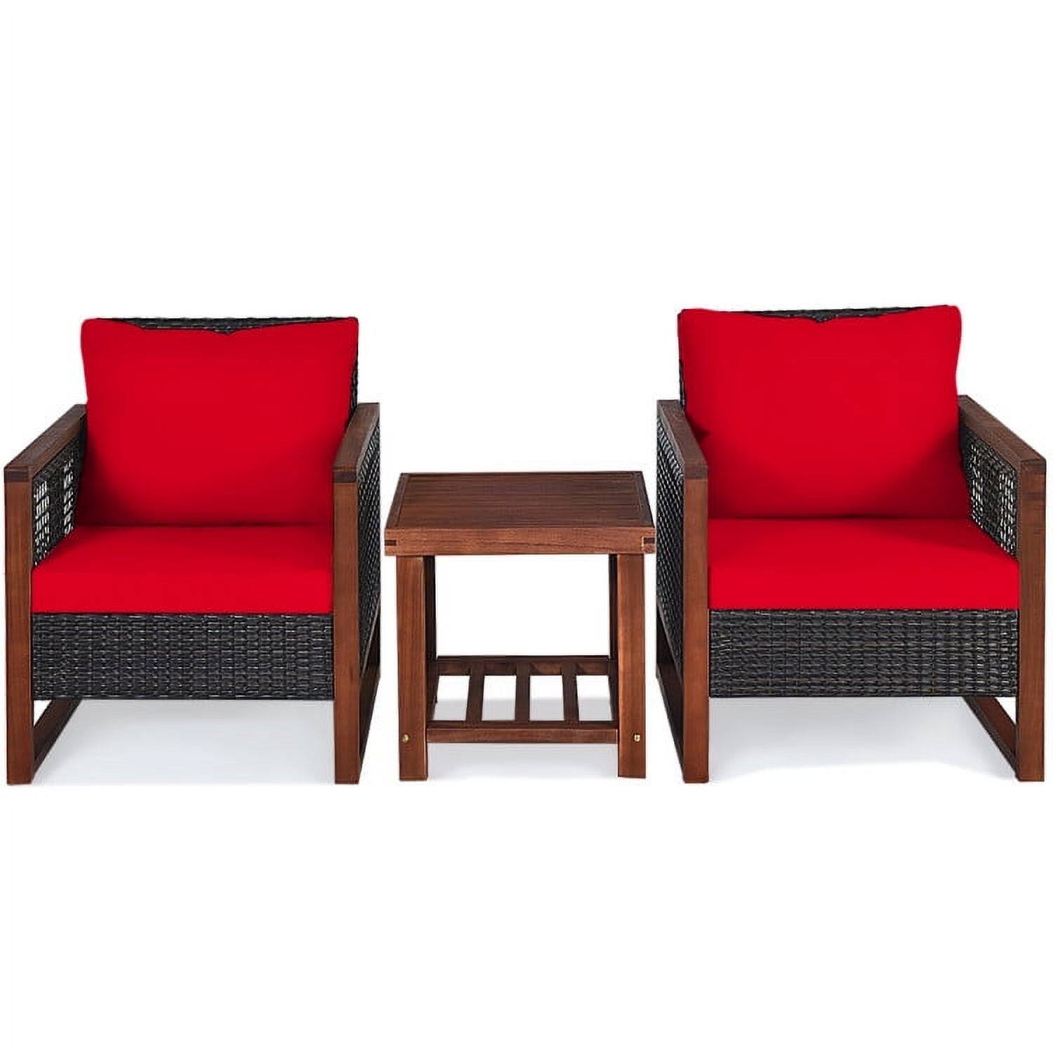 Pefilos - 3 Pieces Acacia Wood Backyard Patio Furniture Set Outdoor Furniture Garden Conversation Sets with Coffee Table - Red
