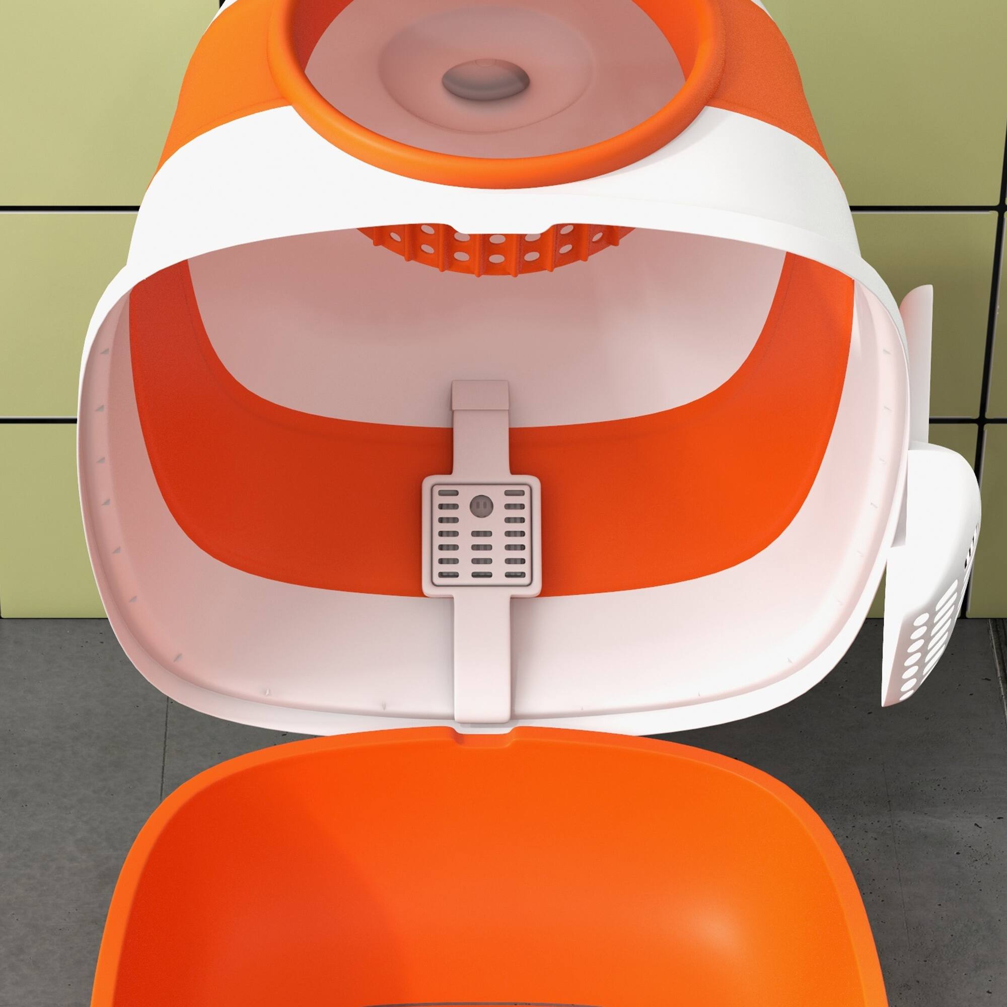 Alt View 5. Pawhut - Cat Litter Box, Covered Litter Box w/ High Sides, Air Freshener, Large Two-Way Entrance Kitty Litter Box - Orange.