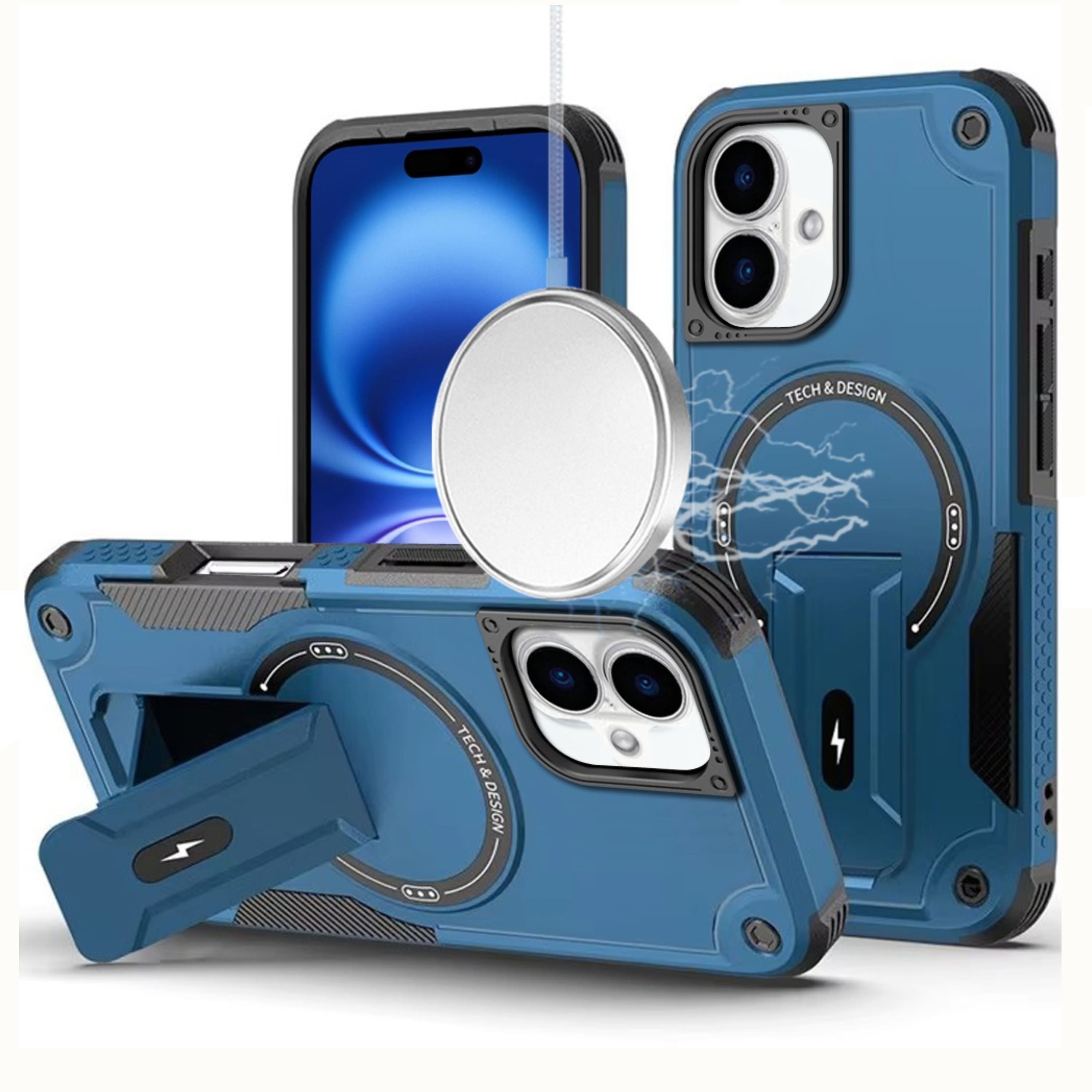 Kitcheniva - Heavy Duty Magnetic Circle Armor Case With Tempered Glass For iPhone 17 - Blue price history on PriceWatchPro