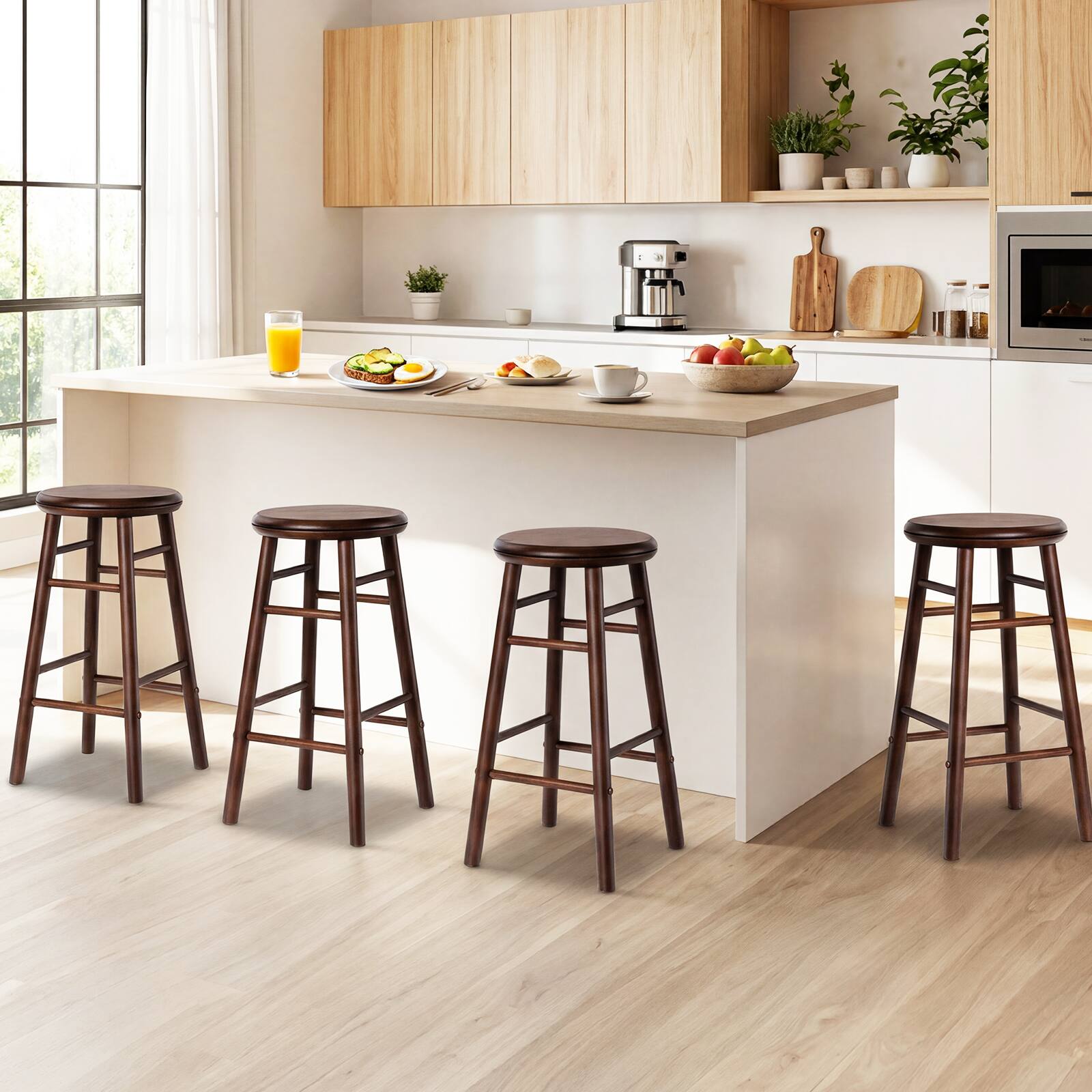 Alt View 4. Costway - Costway 24" Swivel Bar Stools Set of 2 with Backless Design, Footrests & Strong Crossbars - Walnut.