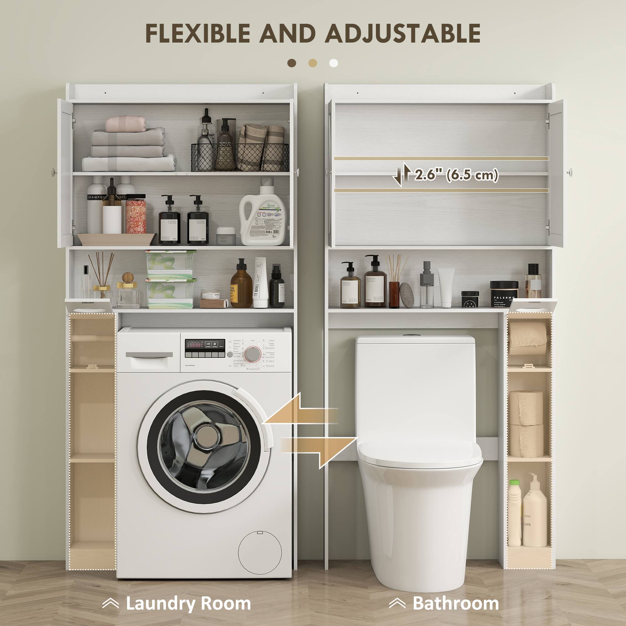 FLEXIBLE AND ADJUSTABLE

-2.6" (6.5 cm)

Laundry Room

Bathroom
