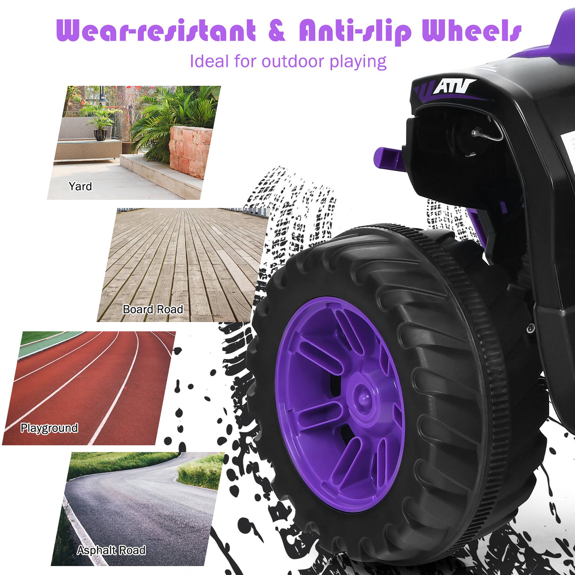 Wear-resistant & Anti-slip Wheels
Ideal for outdoor playing
Yard
Board Road
Playground
Asphalt Road