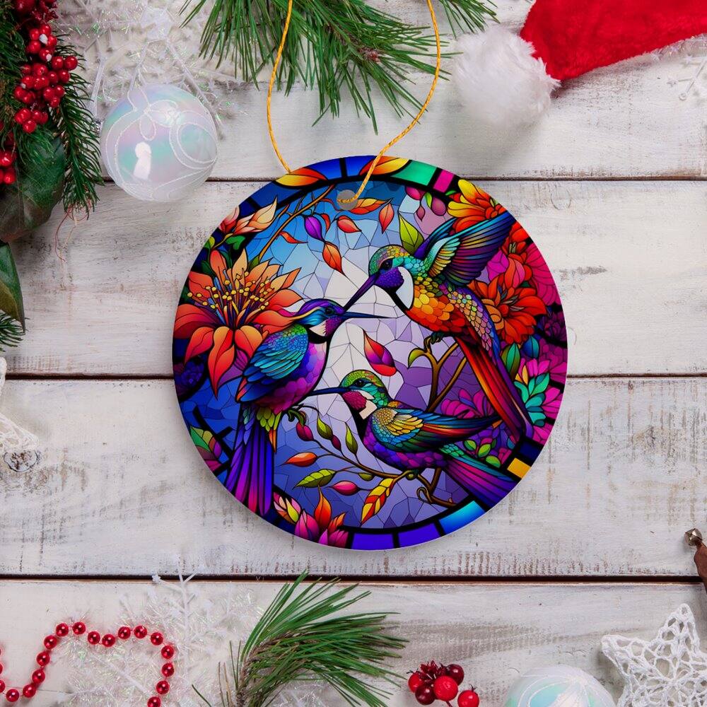 Back. OrnamentallyYou - Natural Beauty and Elegance Hummingbird Ceramic Ornament Stained Glass Theme Artistic Nature - Multi-colored.