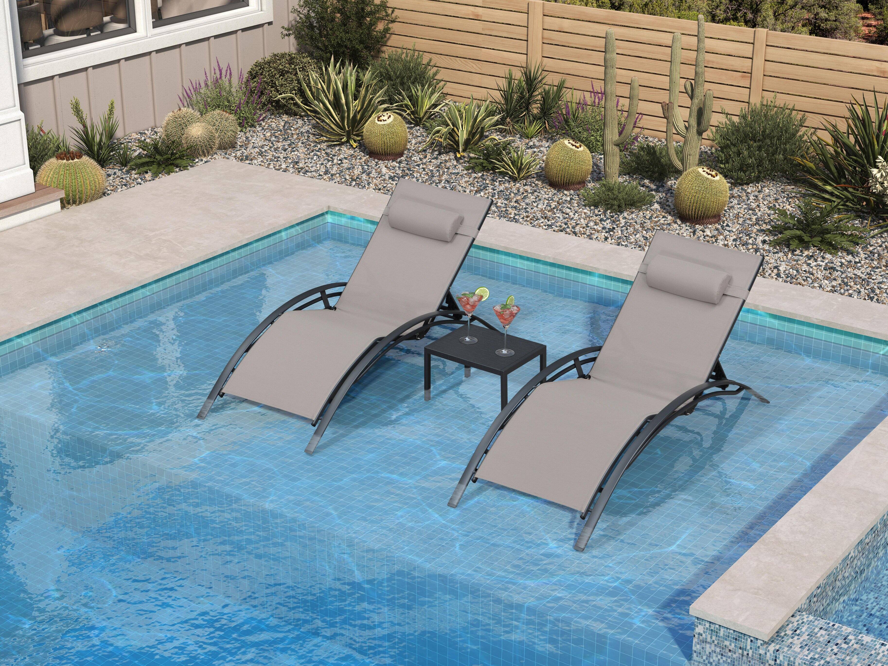 Alt View 1. PURPLE LEAF - 3-Pieces Oversized Aluminum Outdoor Chaise Lounge Patio Lounge Chair with Side Table, Taupe - Taupe.