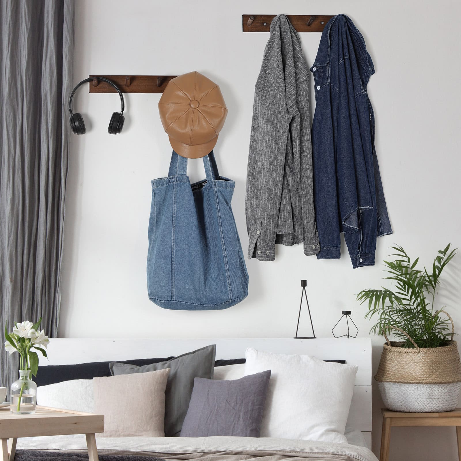 Oumilen - 2 Pack Wood Coat Racks with 4 Hooks Each – Rustic Wall Mount for Hats, Bags, Umbrellas, Home Decor - Rustic Brown price history on PriceWatchPro