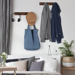 Oumilen - 2 Pack Wood Coat Racks with 4 Hooks Each – Rustic Wall Mount for Hats, Bags, Umbrellas, Home Decor - Rustic Brown