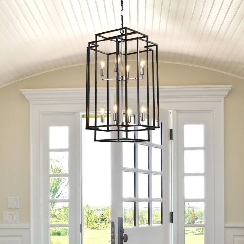 Alt View 1. LUCKY ONE - 18in Hanging Geometric Chandelier, 8-Light Black Chrome Pendant Light for Dining Room Kitchen Island - Chrome.