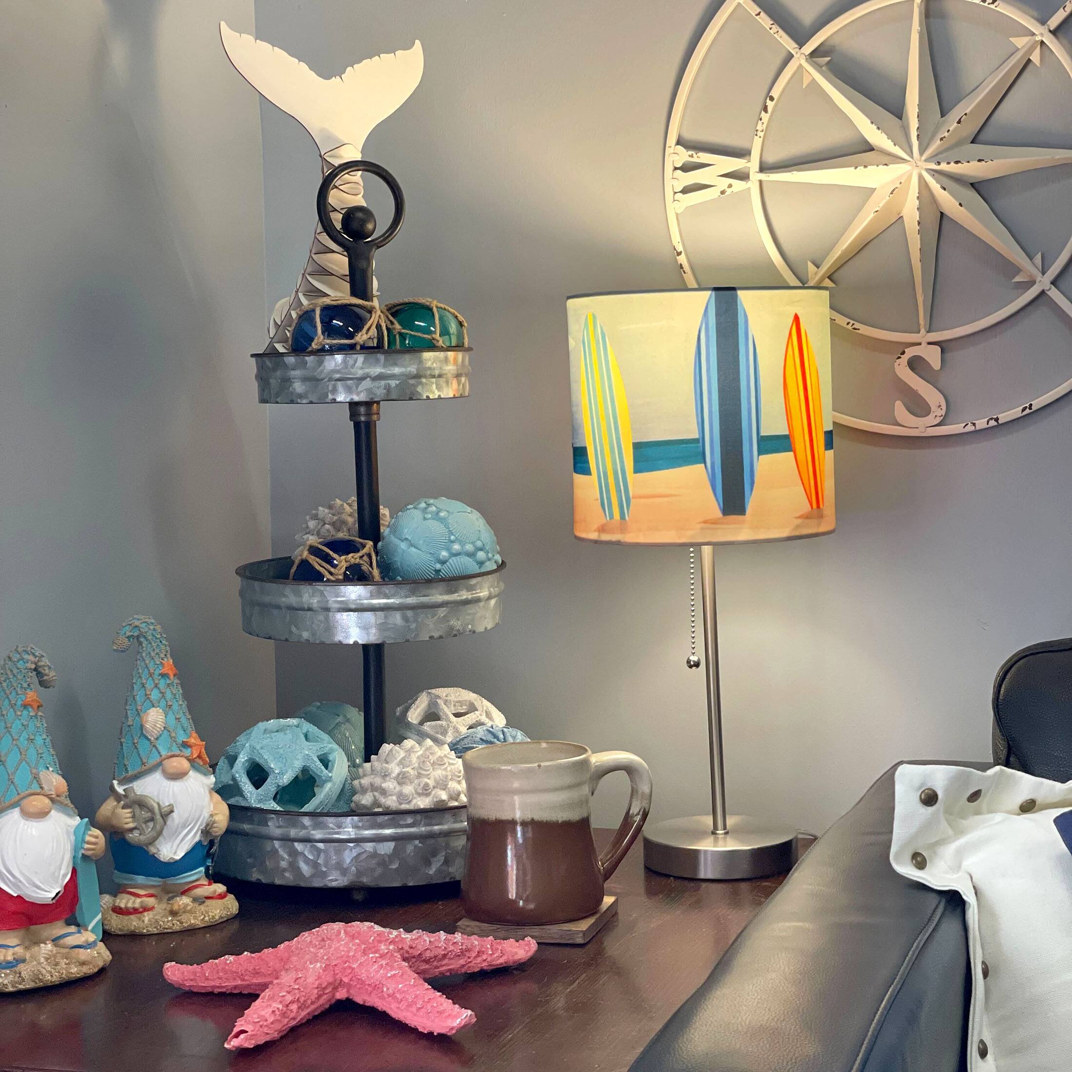 Alt View 3. Zeckos - Decorative Surfboard Shade Stainless Steel Accent Lamp Coastal Beach Surf Decor - Grey.