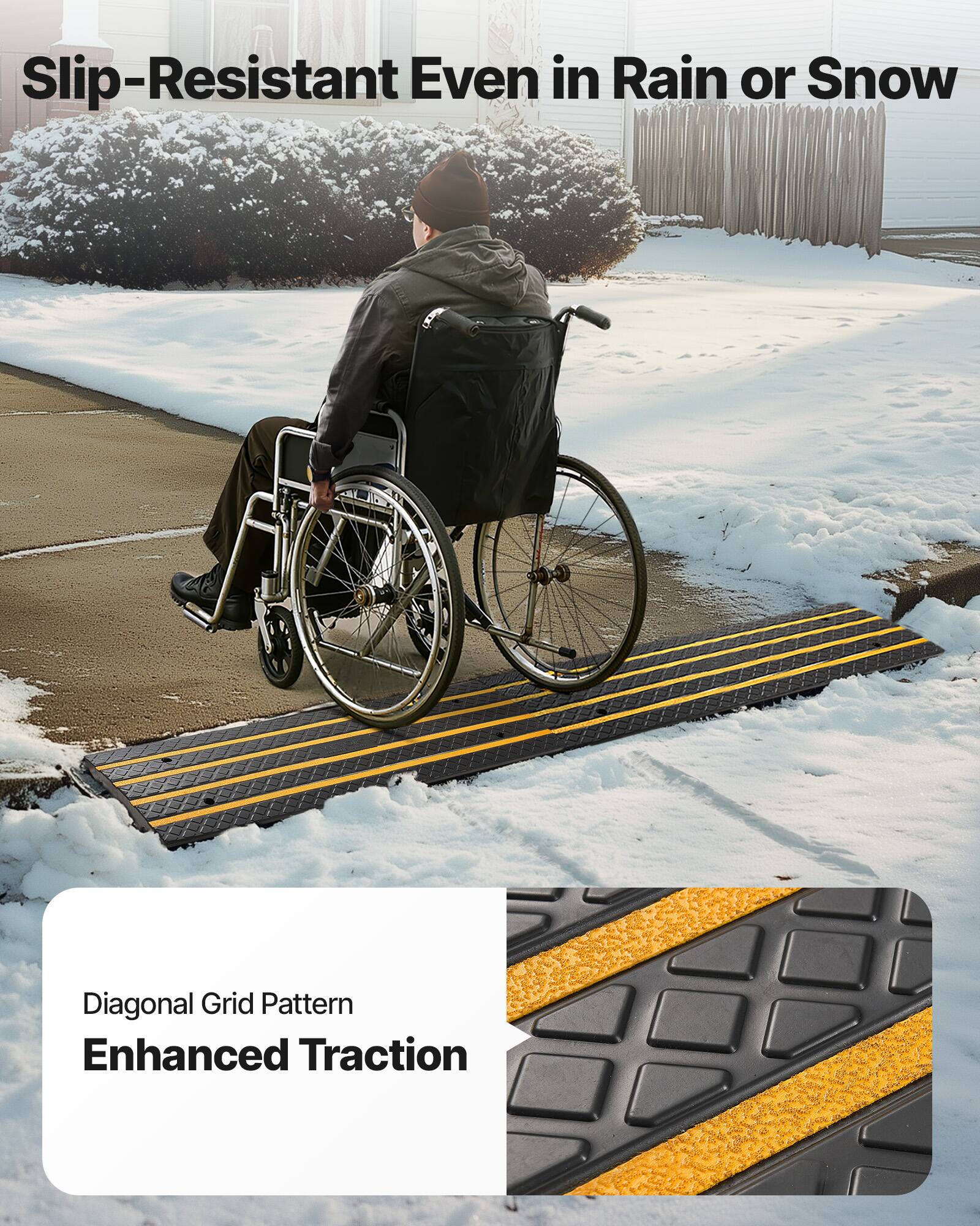 Slip-Resistant Even in Rain or Snow  
Diagonal Grid Pattern  
Enhanced Traction