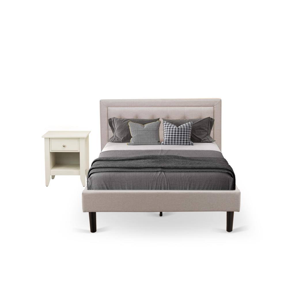 Front. East West Furniture - FN08F-1GA0C 2-Pc Fannin Bed Set with 1 Platform Bed and a Night Stand for Bedrooms - Mist Beige Linen Fabric - Mist Beige.