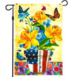 G128 - Garden Flag Patriotic Flower Pot Butterflies USA Design 12x18 in 150D - Assorted Colors