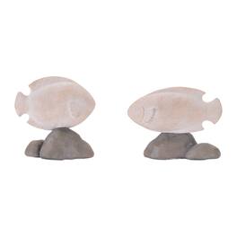 BreeBe - Fish on Rock Decor (Set of 4) - Beige, Gray