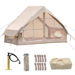 Ecooso - Inflatable Tent / Pump, 4-6 Person Glamping Tent, Easy Setup, 4-Season Waterproof Luxury Outdoor Tent with Mesh Windows - khaki