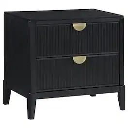 Manhattan Lane - Jack Nightstand, 2 Drawers, Metal Handles, Wire Brushed Wood - Black/Gold