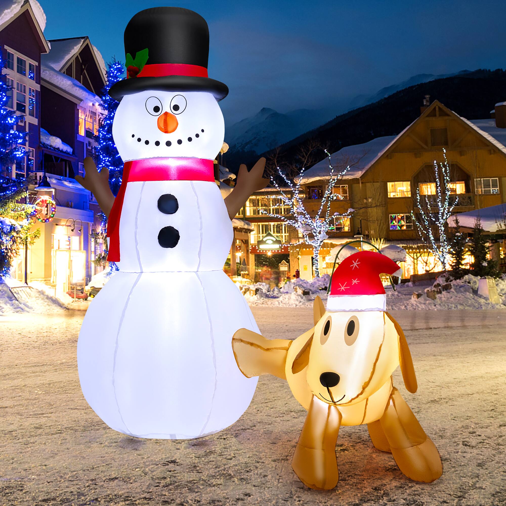 Alt View 2. Gymax - Gymax 6FT Inflatable Christmas Snowman With Dog Holiday Decor w/ Bright LED Lights - Multicolored.