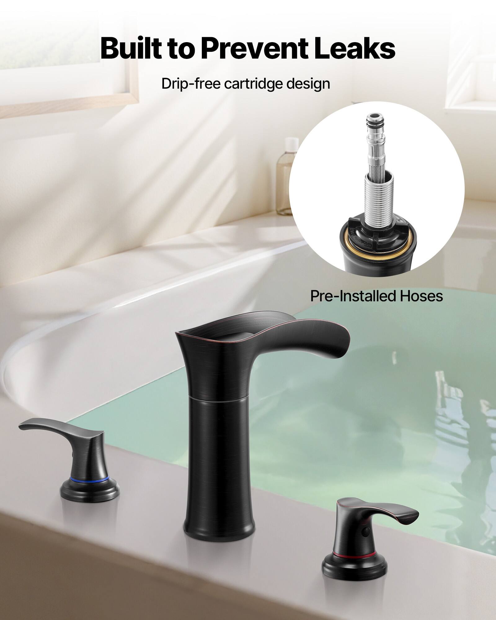 Built to Prevent Leaks

Drip-free cartridge design

Pre-Installed Hoses
