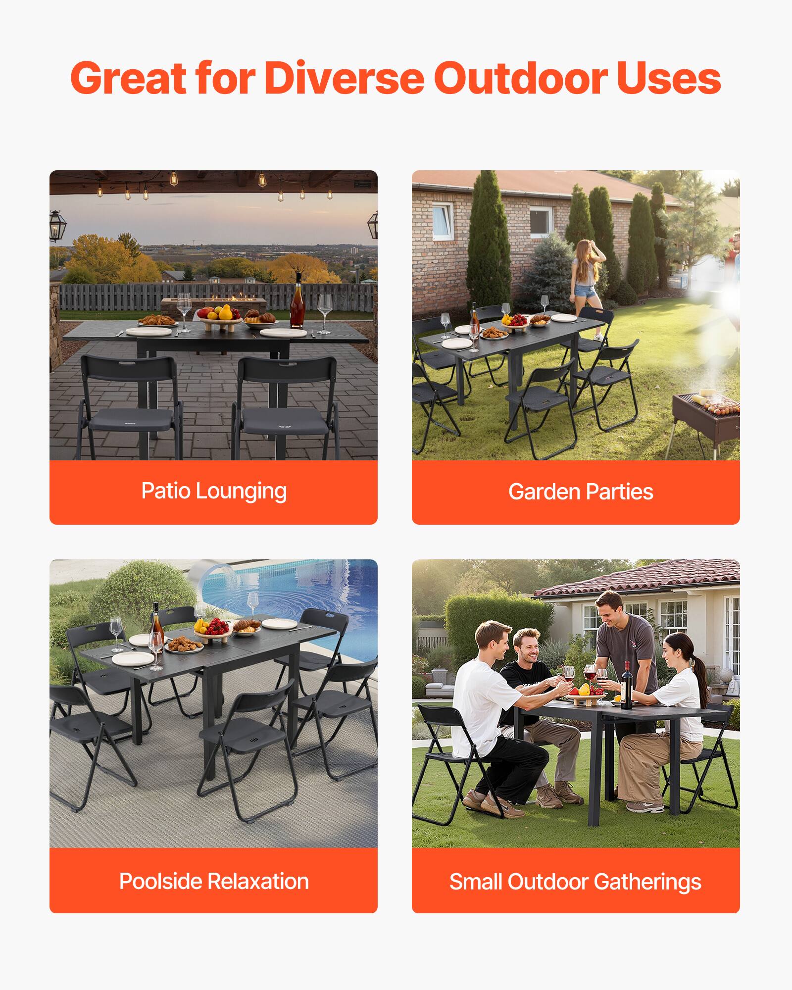 Great for Diverse Outdoor Uses

- Patio Lounging
- Garden Parties
- Poolsides Relaxation
- Small Outdoor Gatherings