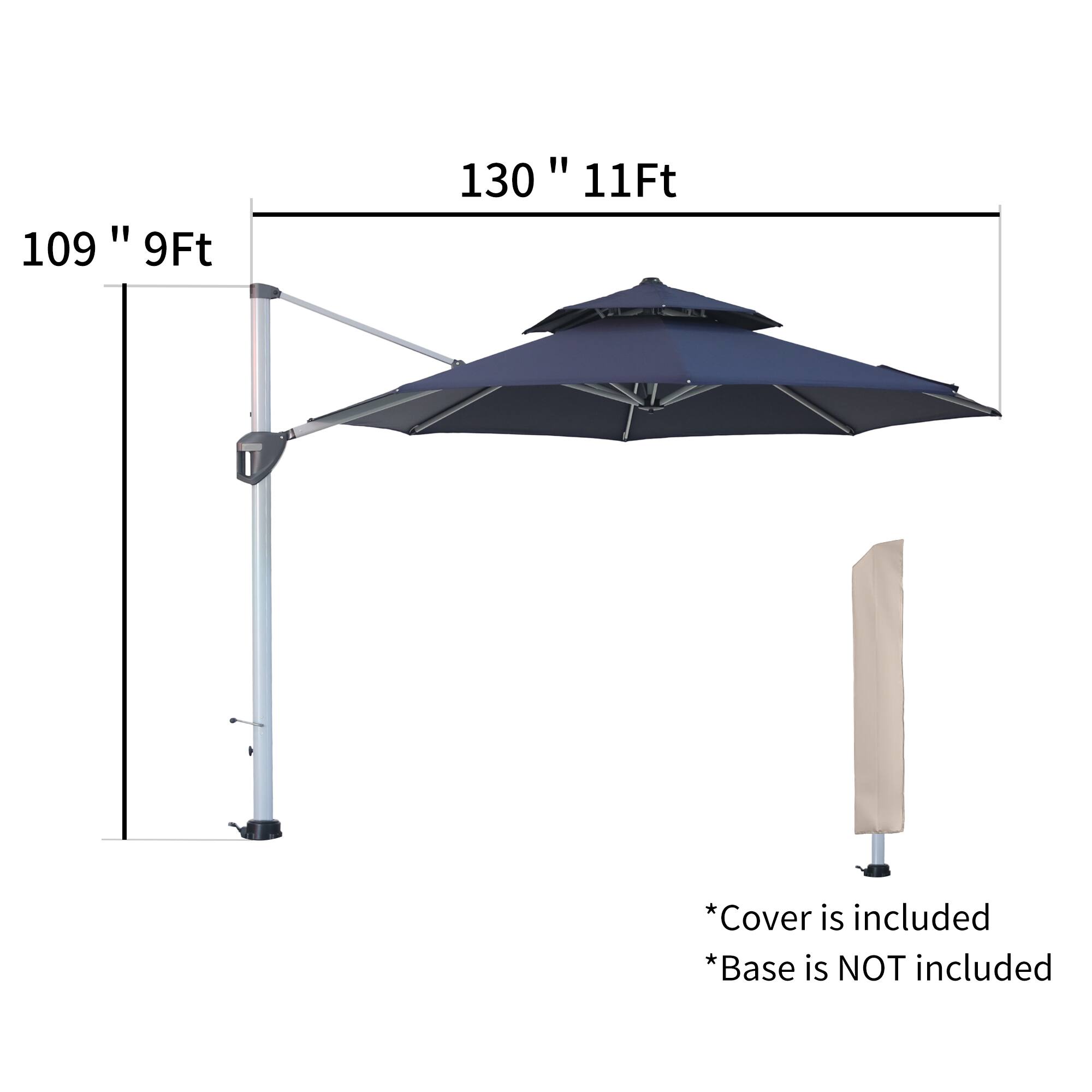 109" 9Ft  
130" 11Ft  

*Cover is included  
*Base is NOT included