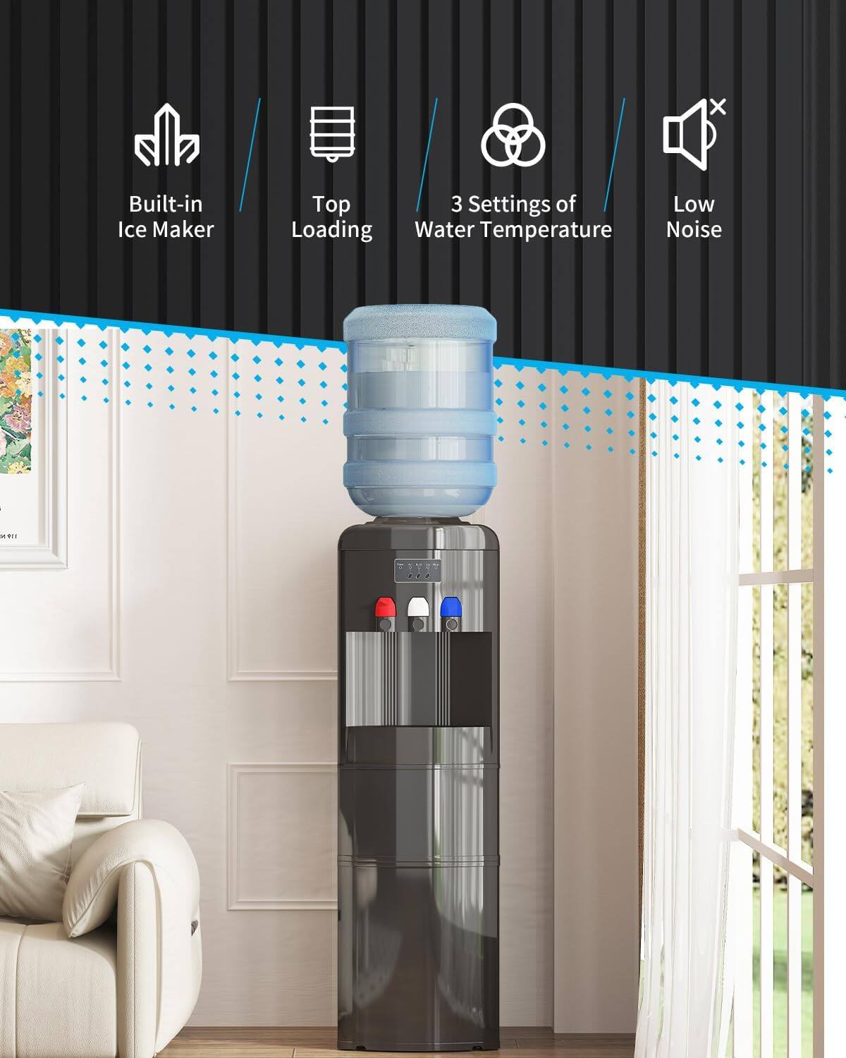 Built-in Ice Maker  
Top Loading  
3 Settings of Water Temperature  
Low Noise