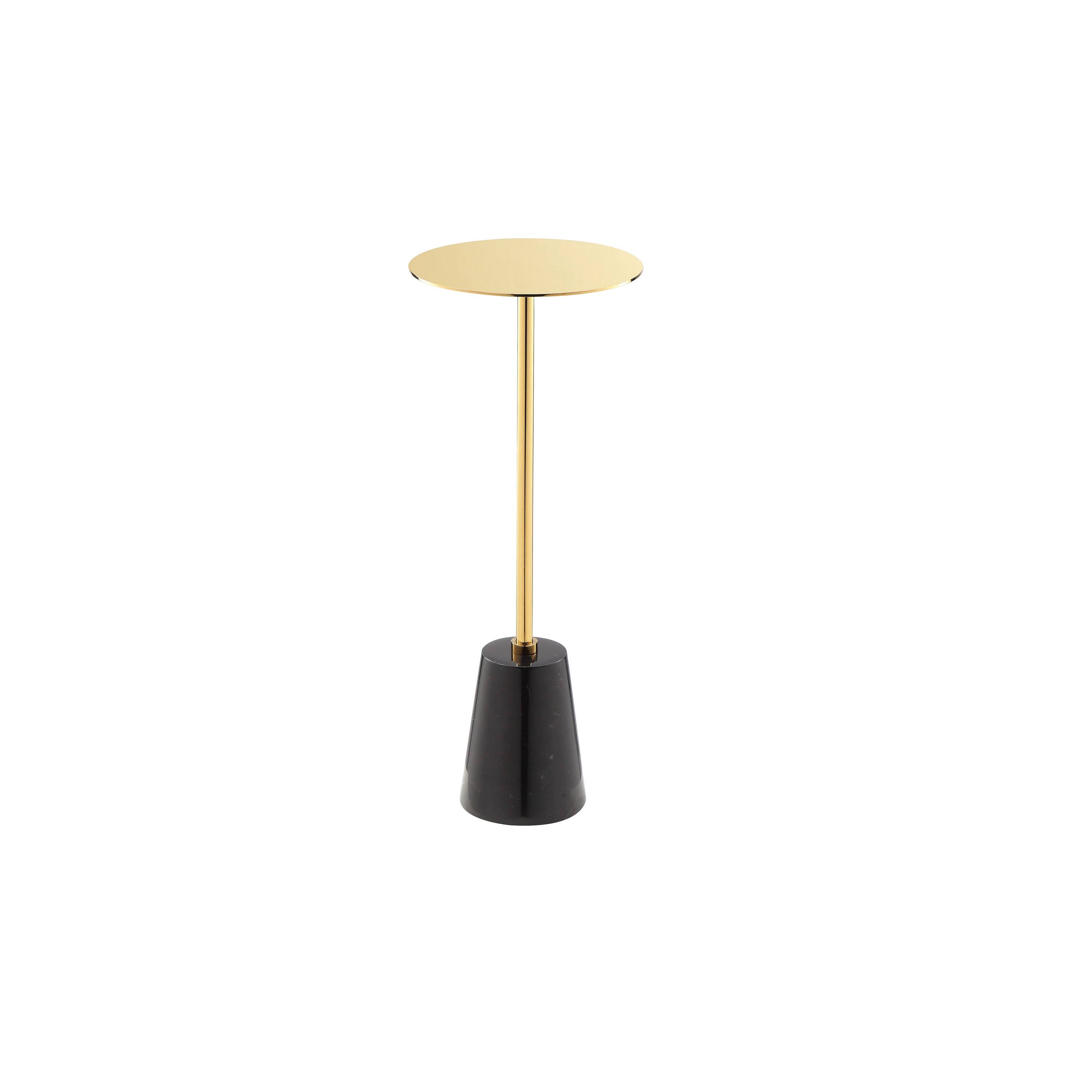 Front. Manhattan Lane - Sen Side End Drink Table, Metal Round Top w Marble Base - Black, Gold.