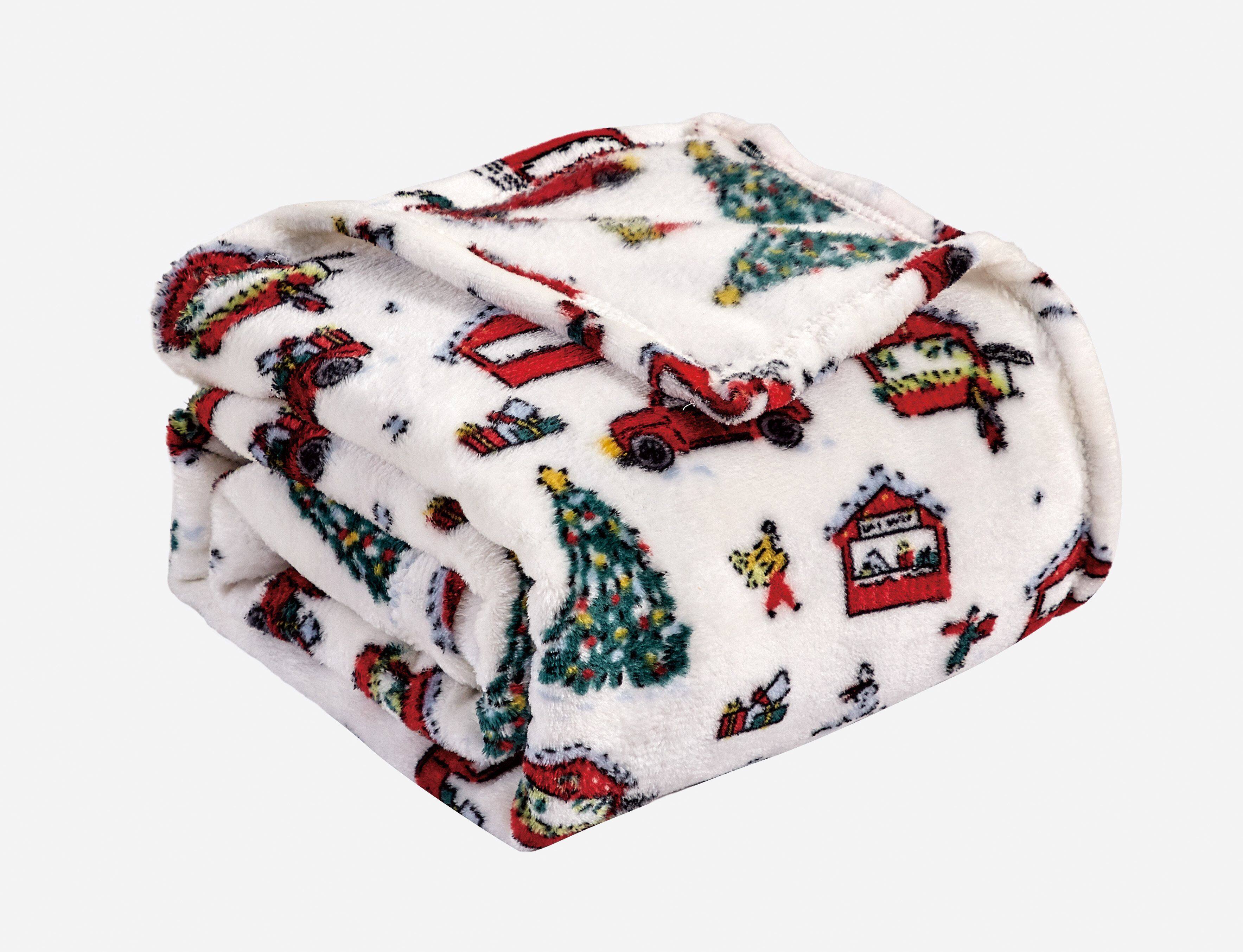Back. Noble House - Christmas  Festive and Cheery Holiday Super Soft Ultra Comfy Microplush Throw Blanket 50"x60" - Celebrating Christmas - Celebrating Christmas.