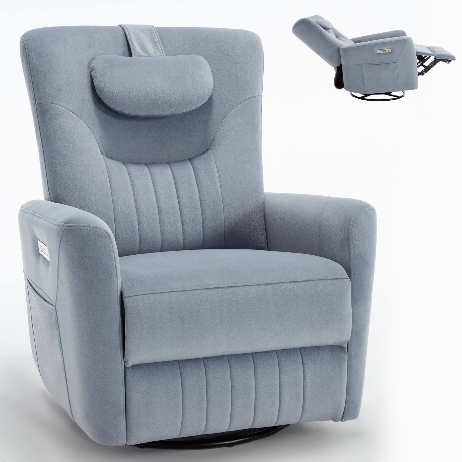 Alt View 10. Boyel Living - Swivel and Rocker Power Recliner Chair Heavy Duty Motion Mechanism with USB and Type-C Ports - Blue.