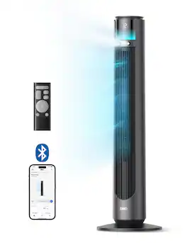 Dreo - 42 in. 12 Speeds Smart Outdoor Misting Tower Fan in Black w/Remote, 20 ft Mist, 150° Oscillation, UV-Resistant - Gray