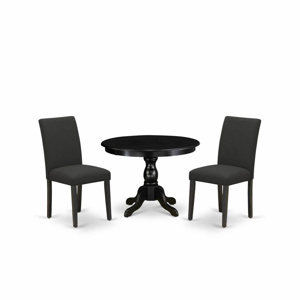 Angle. East West Furniture - East West Furniture HBAB3-ABK-24 3 Piece Kitchen Table Set - Black Dinner Table and 2 Black Linen Fabric Parsons Dining - Wire Brush Black.