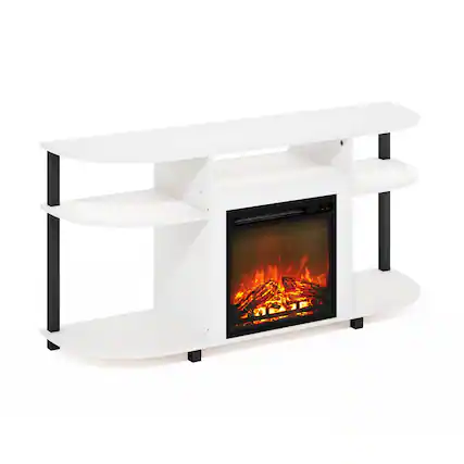 Front. Furinno - Jensen Open Storage Curved Entertainment Center Stand with Fireplace for TV up to 55 Inch - Solid White.