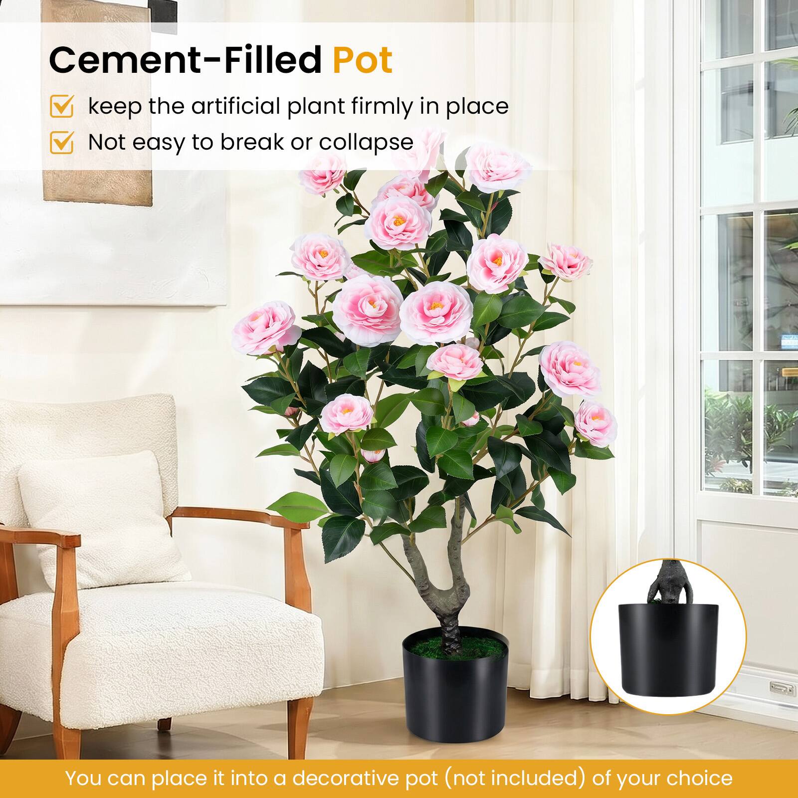Cement-Filled Pot  
- Keep the artificial plant firmly in place  
- Not easy to break or collapse  

You can place it into a decorative pot (not included) of your choice