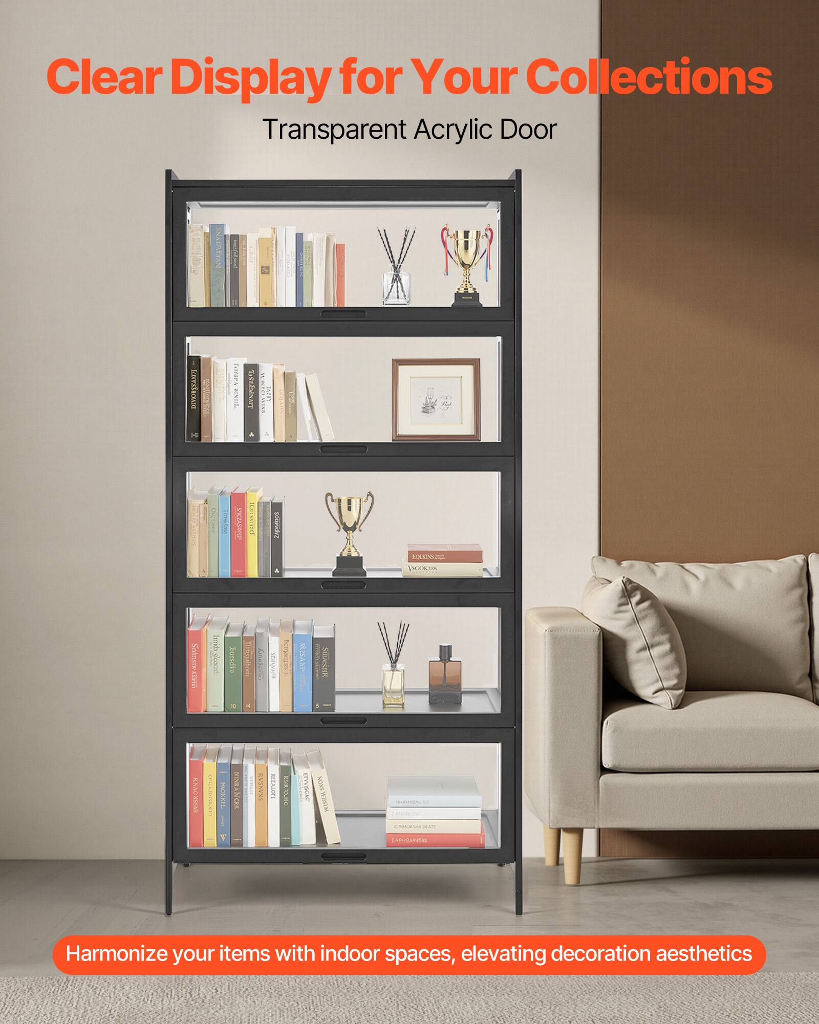 Clear Display for Your Collections  
Transparent Acrylic Door  

Harmonize your items with indoor spaces, elevating decoration aesthetics