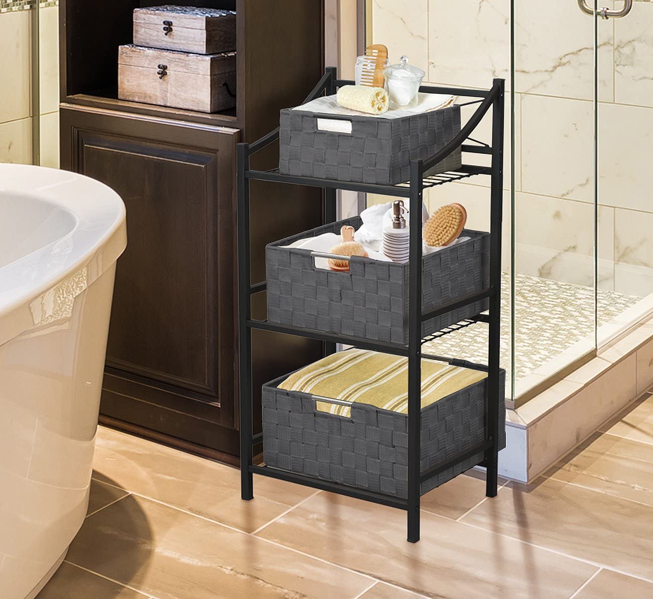 Alt View 2. Sorbus - Sorbus Storage Box Woven Basket Bin Container   Organizer Set  Storage Strap Shelf Organizer  Carry Handles - Gray.