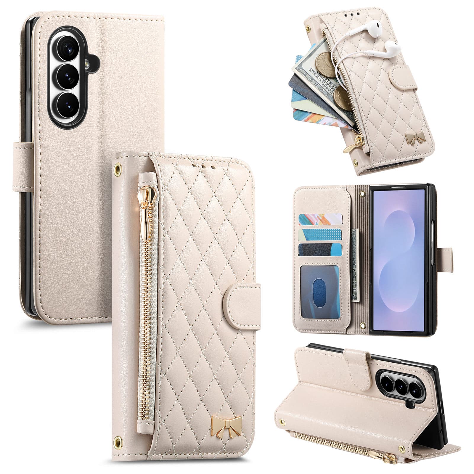 Dteck - Zipper Wallet Pocket Folio Case For Samsung Galaxy Z Fold 8 Ultra, Magnetic Kickstand Card Holder Rugged Cover - White price history on PriceWatchPro