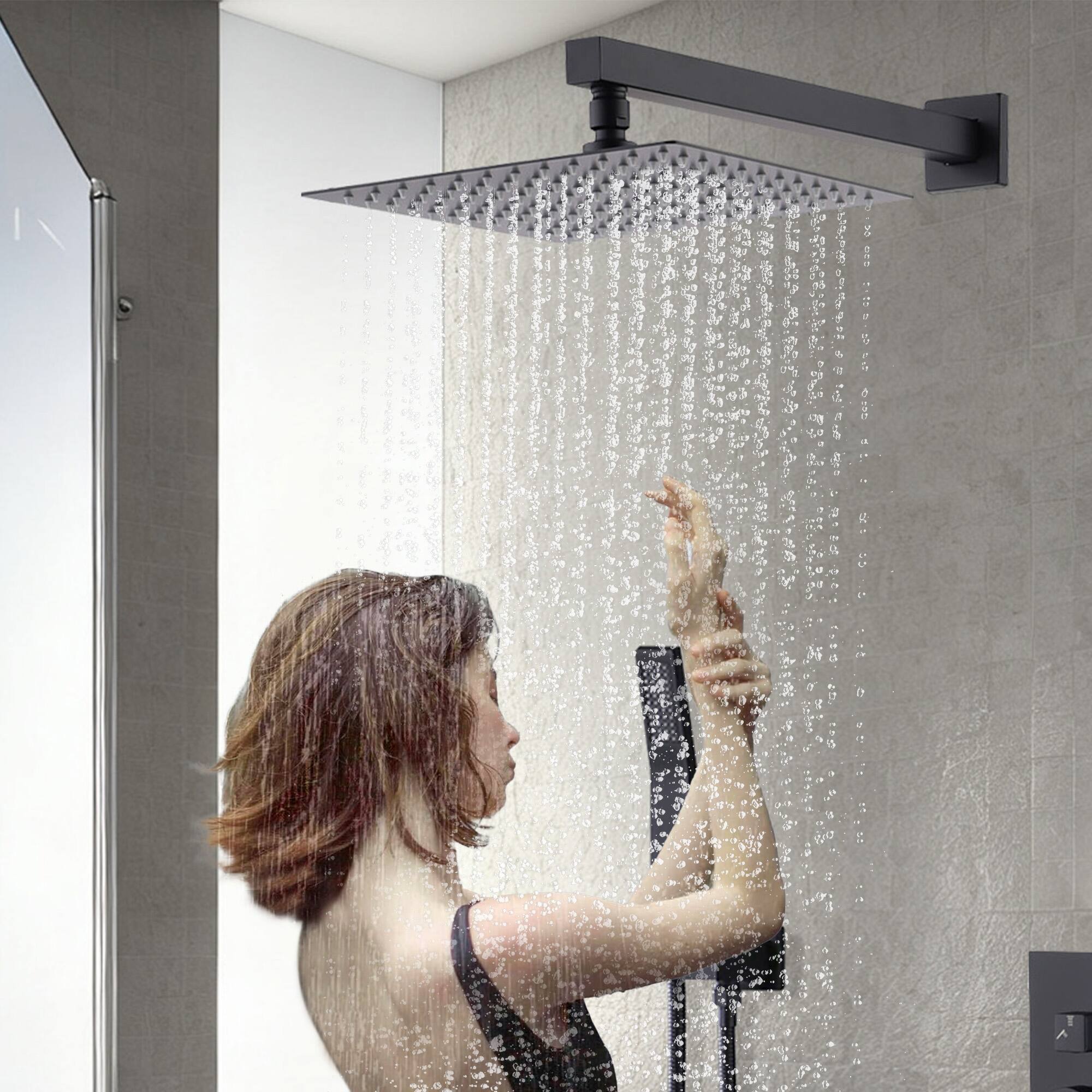 Back. Akoasm - 10-Inch Rainfall Shower System - Ceiling Mount All-Metal Shower Head with Handheld Sprayer, Brushed Nickel-Mattle Black - Matte Black.