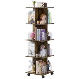 Vecelo - 360° Rotating Tree Bookshelf - Space Saving Corner Shelf with Adjustable Layers, Kid Friendly Bookcase - Brown