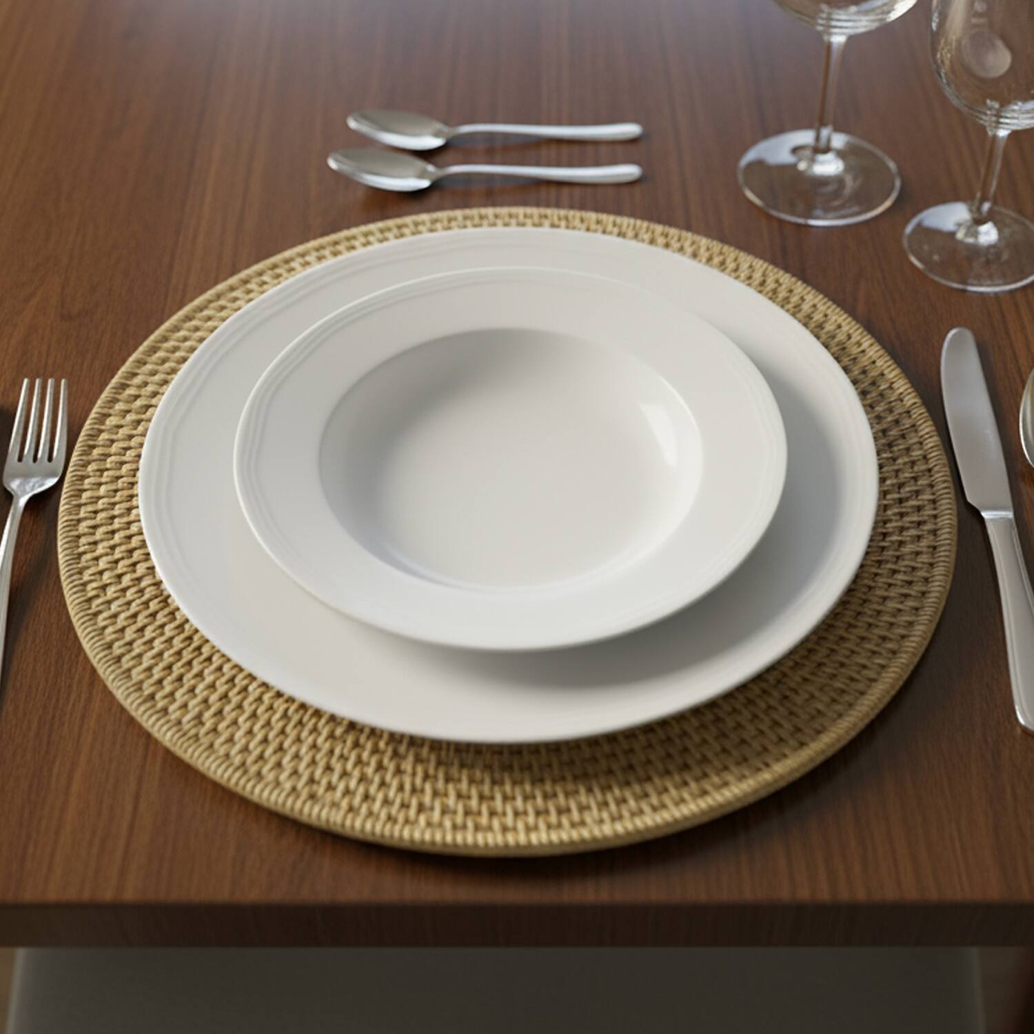 Left. American Atelier - Suzani Gold Plated Set of 4 Charger Plates 13"D - Gold.