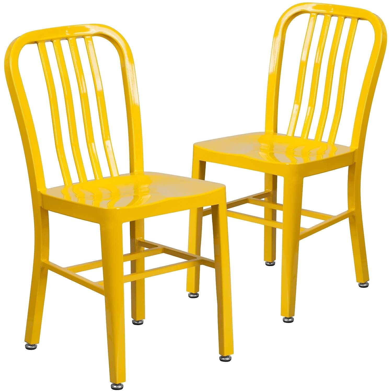 JETRANSPORT - Commercial Grade Black Metal Indoor-outdoor Chair Plastic/Galvanized SteelArrange a chic dining arrangement - Yellow Set of 2