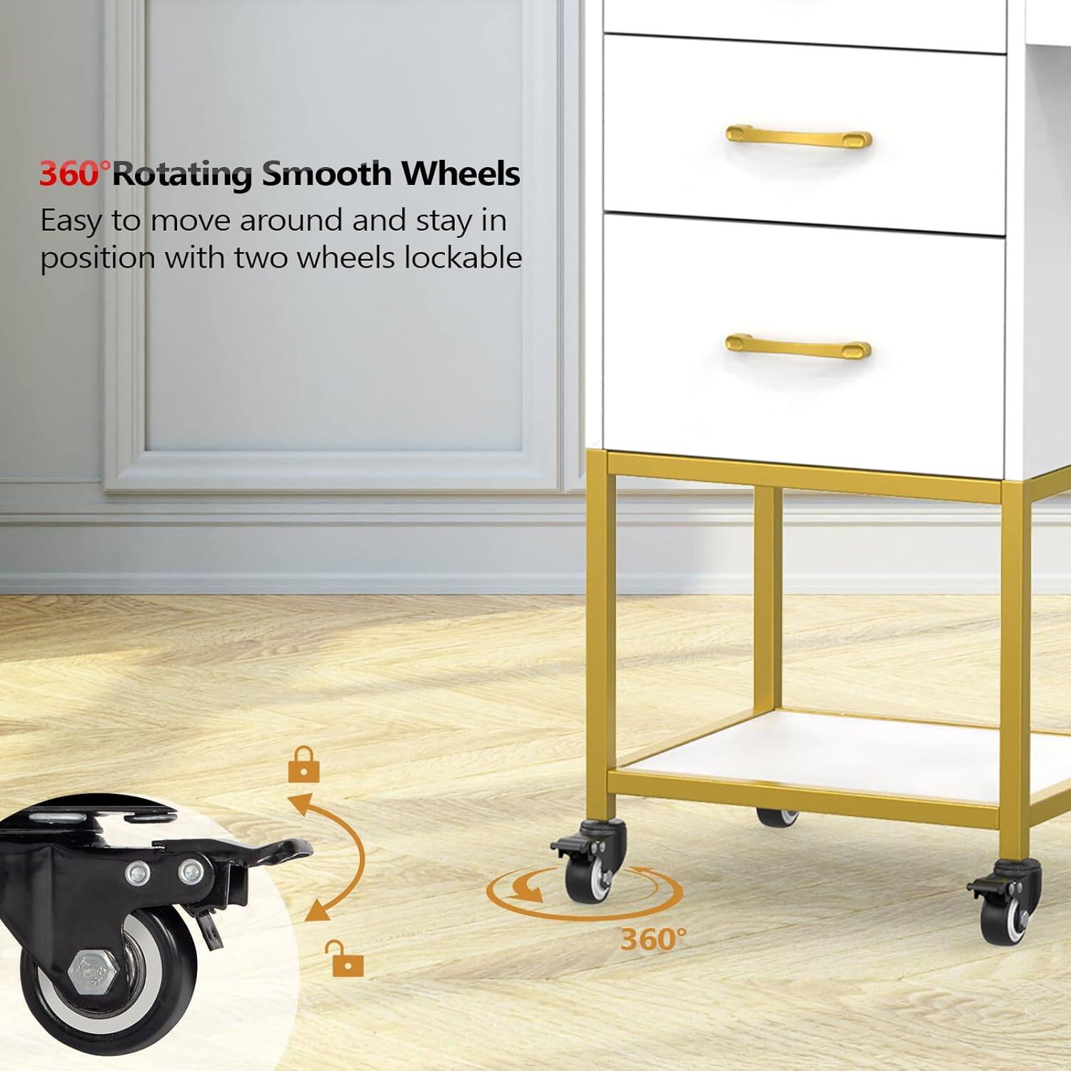 360° Rotating Smooth Wheels  
Easy to move around and stay in position with two wheels lockable