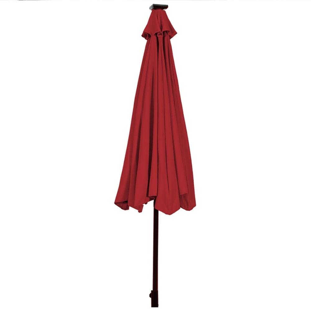Back. Kadyn - 10' Solar LED Lighted Patio Market Umbrella Shade Tilt Adjustment Crank-Dark Red, Patio Offset Umbrella.