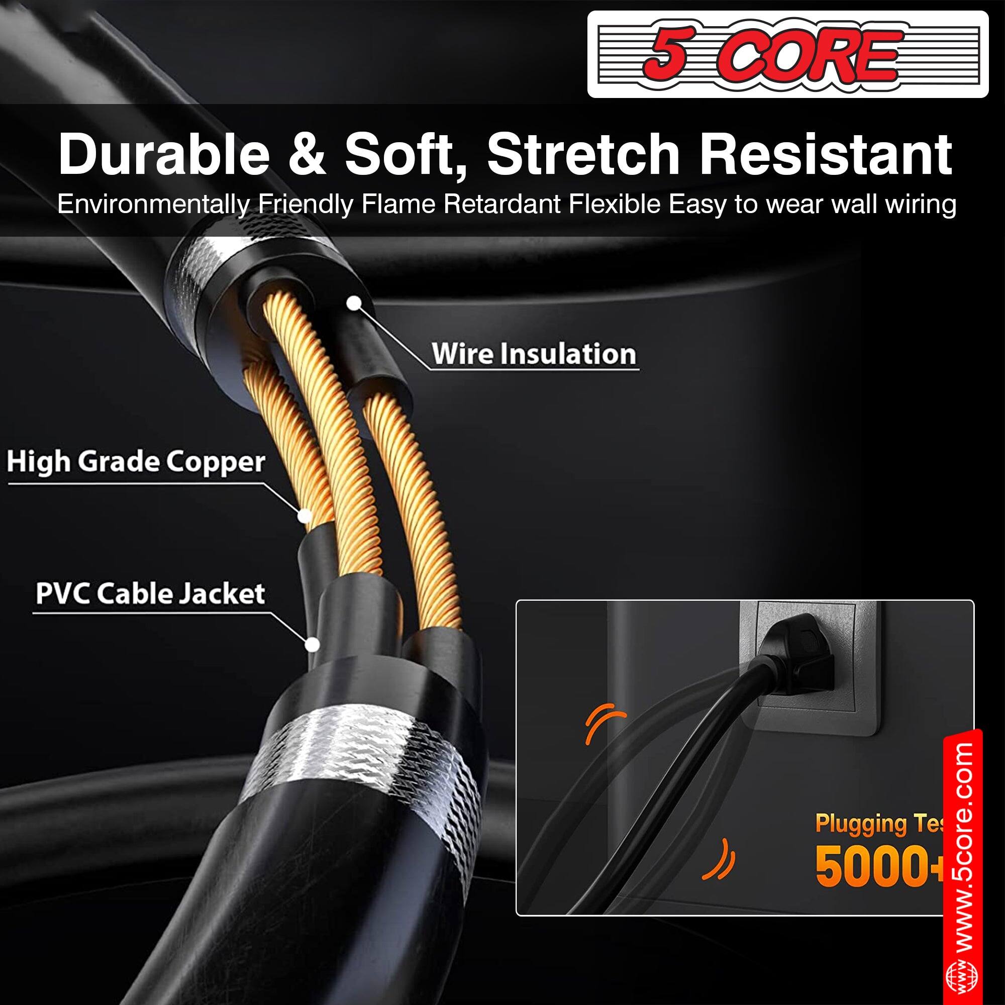 5 CORE Durable & Soft, Stretch Resistant Environmentally Friendly Flame Retardant Flexible Easy to wear wall wiring Wire Insulation High Grade Copper PVC Cable Jacket Plugging 5000+ www.5core.com